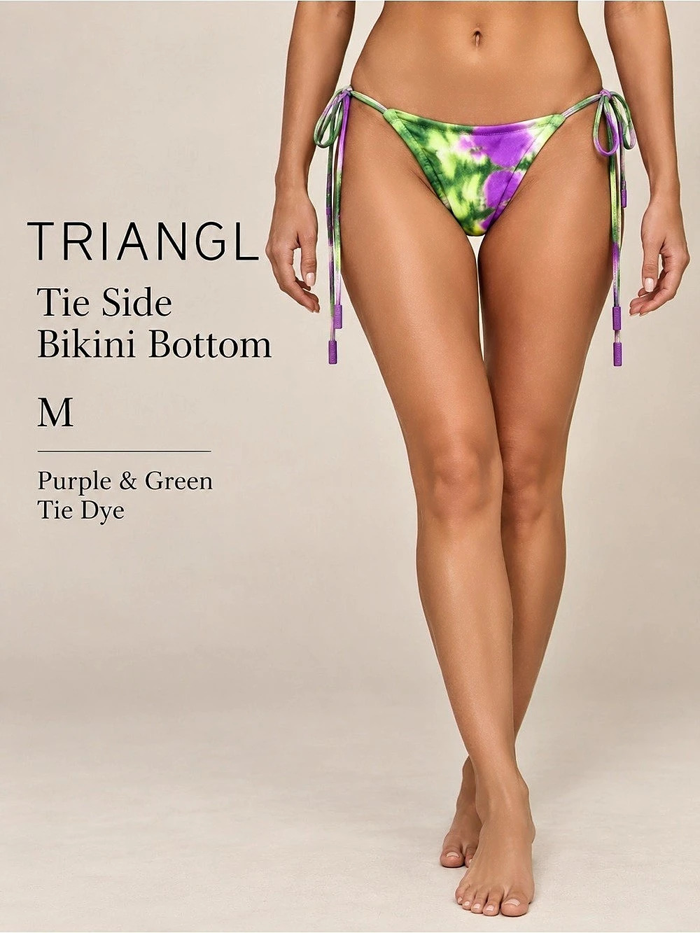 NWT TRIANGL Purple Green Tie Dye Tie Side Bikini Bottom M